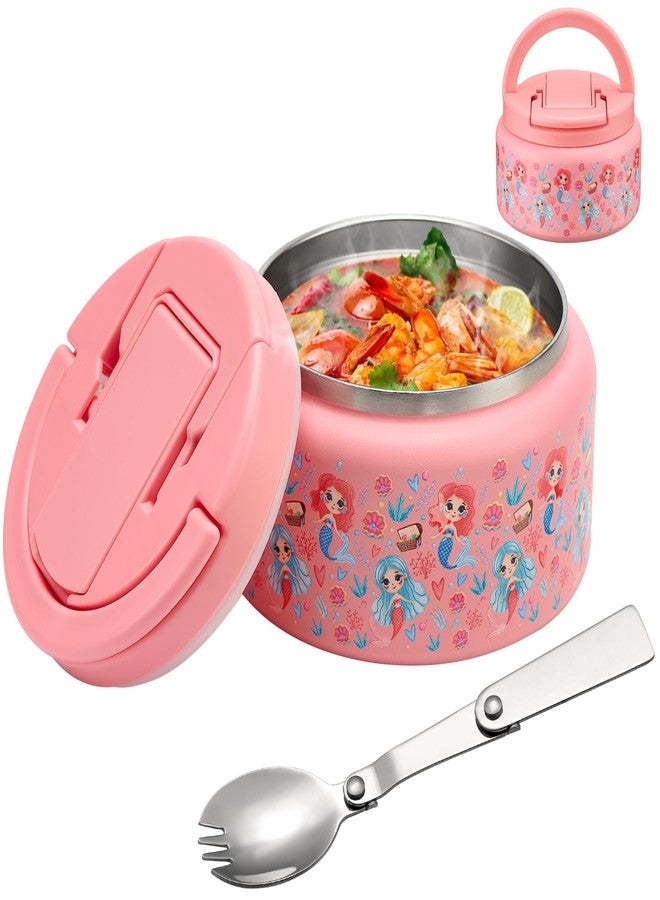 BABHAMNESS 13.5oz Soup Thermo for Hot Food Kids Insulated Vacuum Food Jar with Buckle Lid,Wide Mouth Leakproof Stainless Steel Lunch Container with Spoon-Mermaid - Image 1