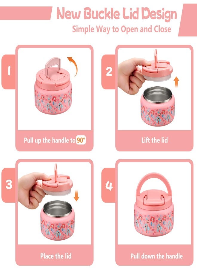 BABHAMNESS 13.5oz Soup Thermo for Hot Food Kids Insulated Vacuum Food Jar with Buckle Lid,Wide Mouth Leakproof Stainless Steel Lunch Container with Spoon-Mermaid - Image 4