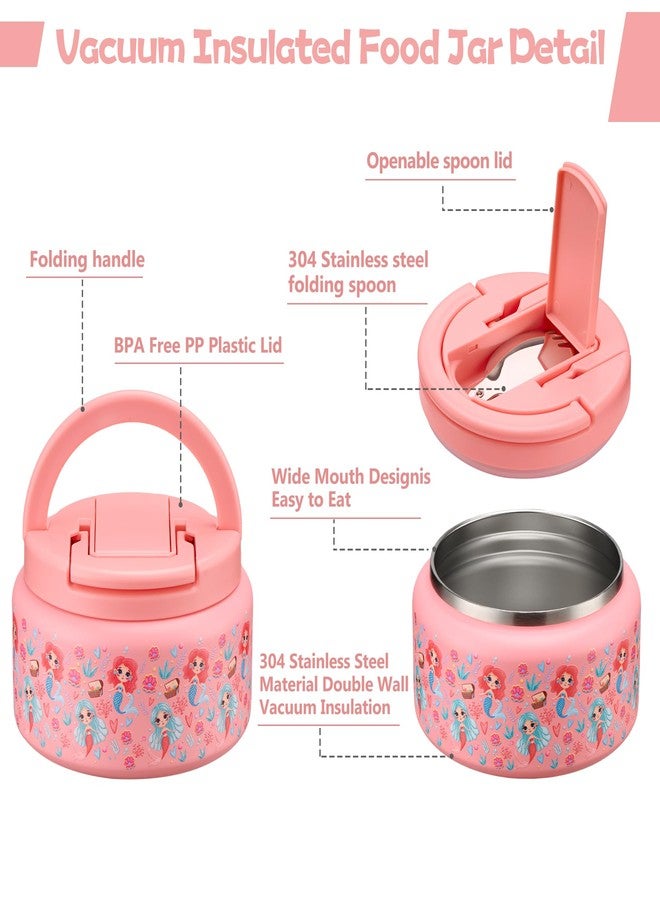 BABHAMNESS 13.5oz Soup Thermo for Hot Food Kids Insulated Vacuum Food Jar with Buckle Lid,Wide Mouth Leakproof Stainless Steel Lunch Container with Spoon-Mermaid - Image 2