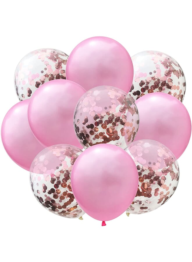 Party Time 10 Pieces Balloons Decorations Set Include Metallic Pink Latex Balloons And Rose Gold Foil Confetti Filled Balloons For Birthday Wedding Baby Shower Party Decorations Supplies 12 Inches - Image 1