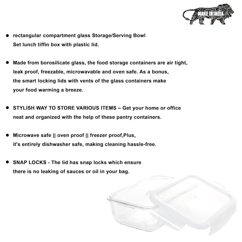 Cutting EDGE Rectangle Glass Food Storage Container 370 ML Microwave Safe Borosilicate Multipurpose Food Prep Containers Set of 1 with Plain Lid - Image 4