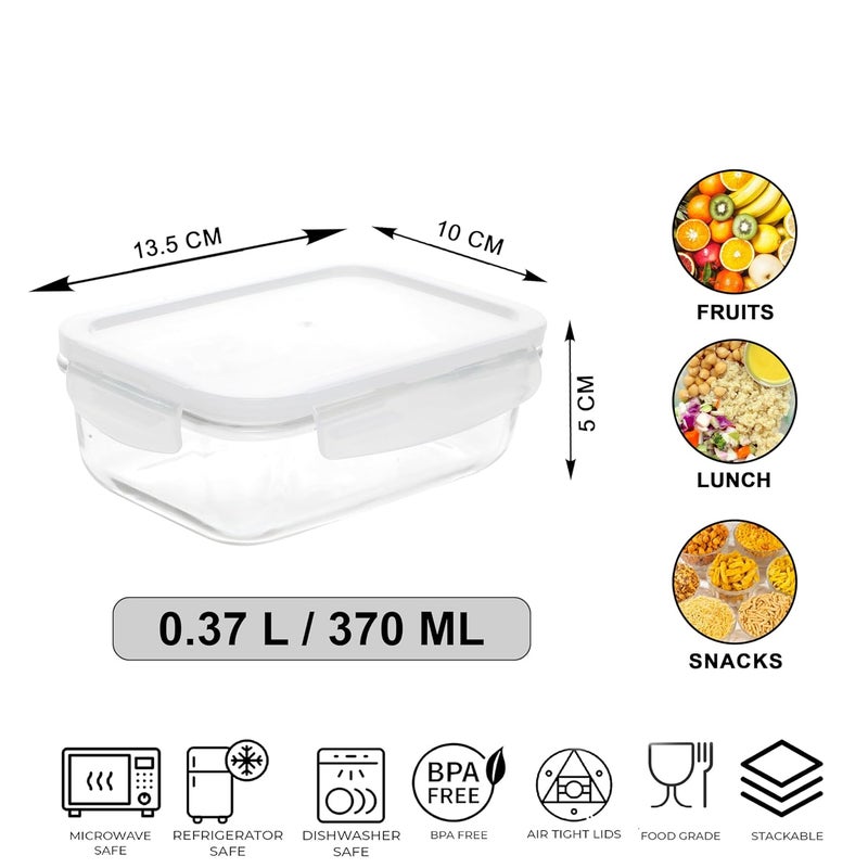 Cutting EDGE Rectangle Glass Food Storage Container 370 ML Microwave Safe Borosilicate Multipurpose Food Prep Containers Set of 1 with Plain Lid - Image 5