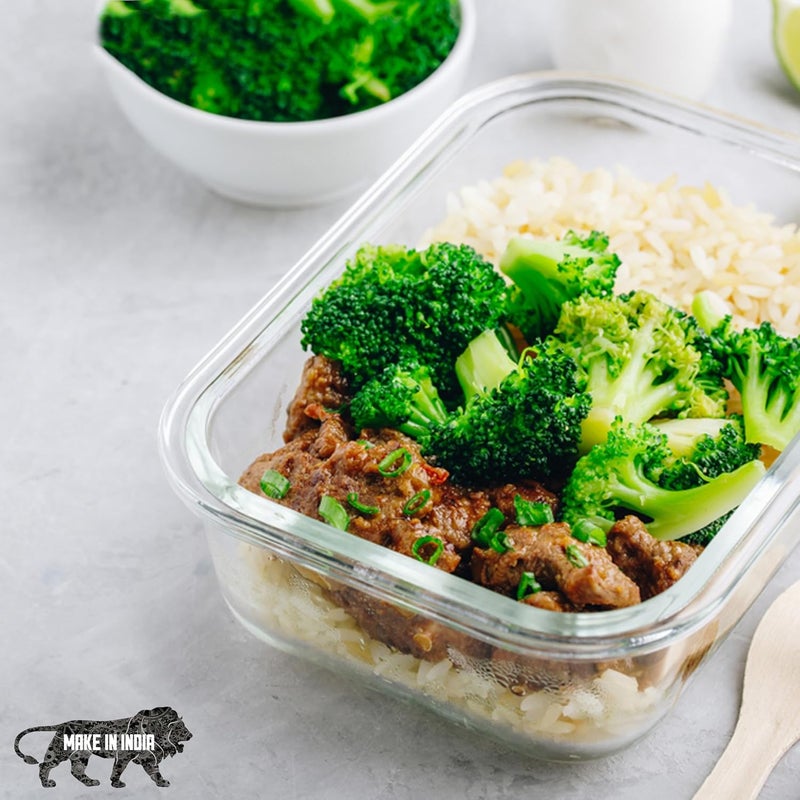 Cutting EDGE Rectangle Glass Food Storage Container 370 ML Microwave Safe Borosilicate Multipurpose Food Prep Containers Set of 1 with Plain Lid - Image 2