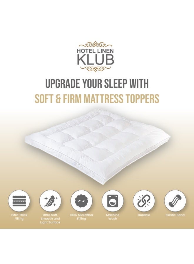 هوتيل لينين كلوب غطاء مرتبة مزدوج من Hotel Linen Klub - قماش قطني 100% بكثافة 233 خيطًا (مضاد لتسرب الريش) مع حواف مزخرفة وأشرطة مطاطية من الجوانب الأربعة، حشوة من ألياف ناعمة وكثيفة بوزن 500 غرام/م²، مريح ومتين وسميك جدًا، المقاس: 120 × 200 سم، اللون: أبيض - Image 2