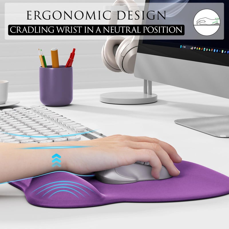 MROCO Ergonomic Mouse Pad with Gel Wrist Rest, Smooth Wrist Support Surface, Non-Slip PU Base for Pain Relief, Comfortable Mousepad for Computer, Laptop, Office & Home, 9.4 x 8.1 in, Violet Purple - Image 5