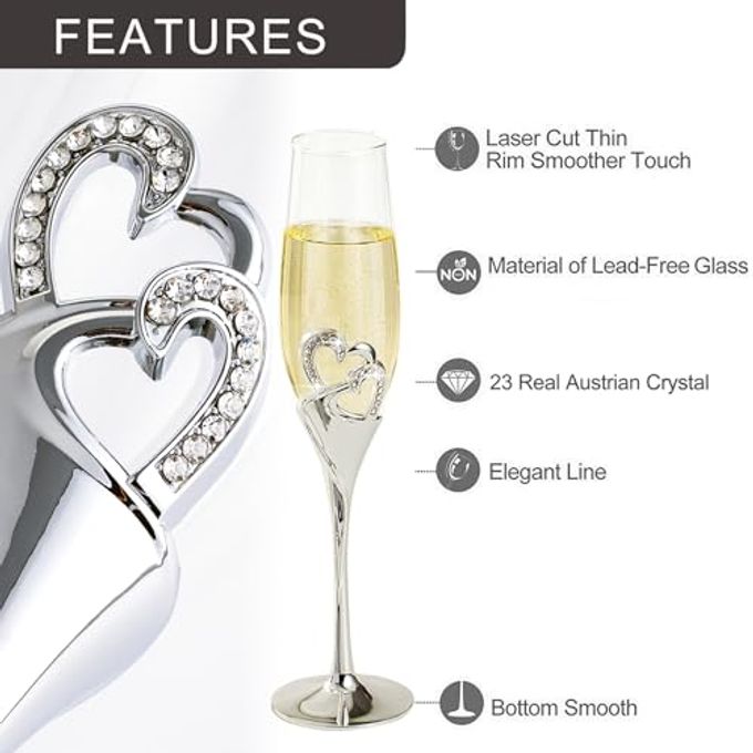 VARLKA Wedding Cake Knife and Server Set with Forks, Classical Style Champagne Flutes Toasting Glasses for Bride and Groom, Wedding Gifts for Couples, Bridal Shower Gifts - Image 5