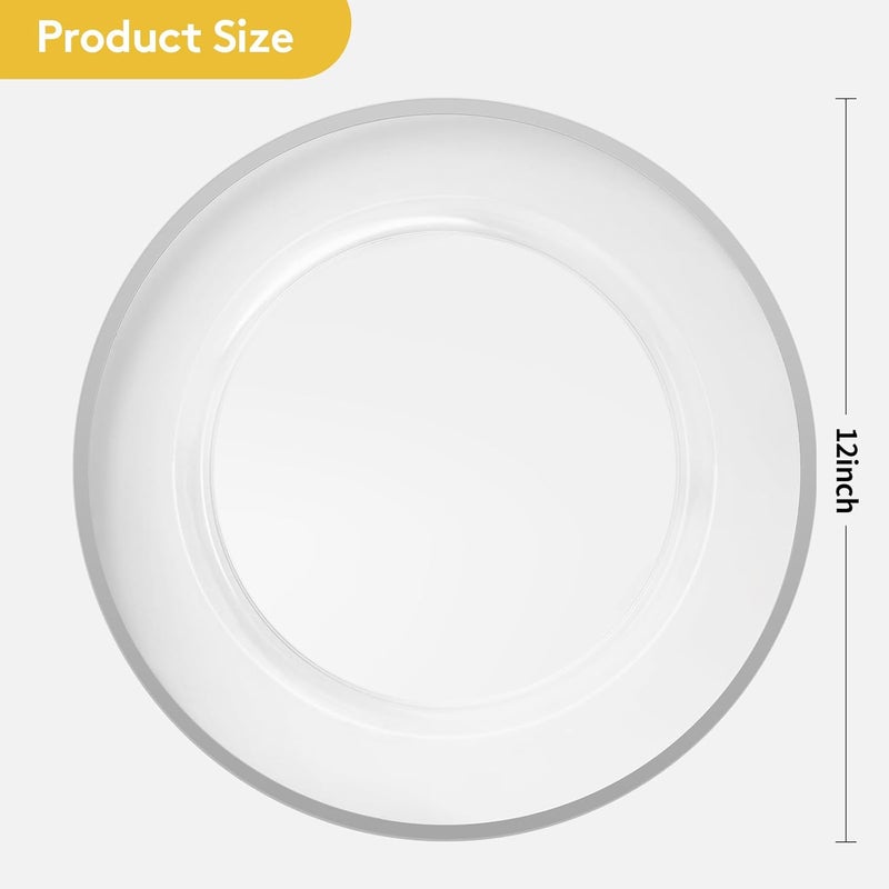 Goodluck 12 Inch Silver Charger Plates 25 Pack Clear With Silver Trim Disposable Plastic for Dinner Wedding Party - Image 4