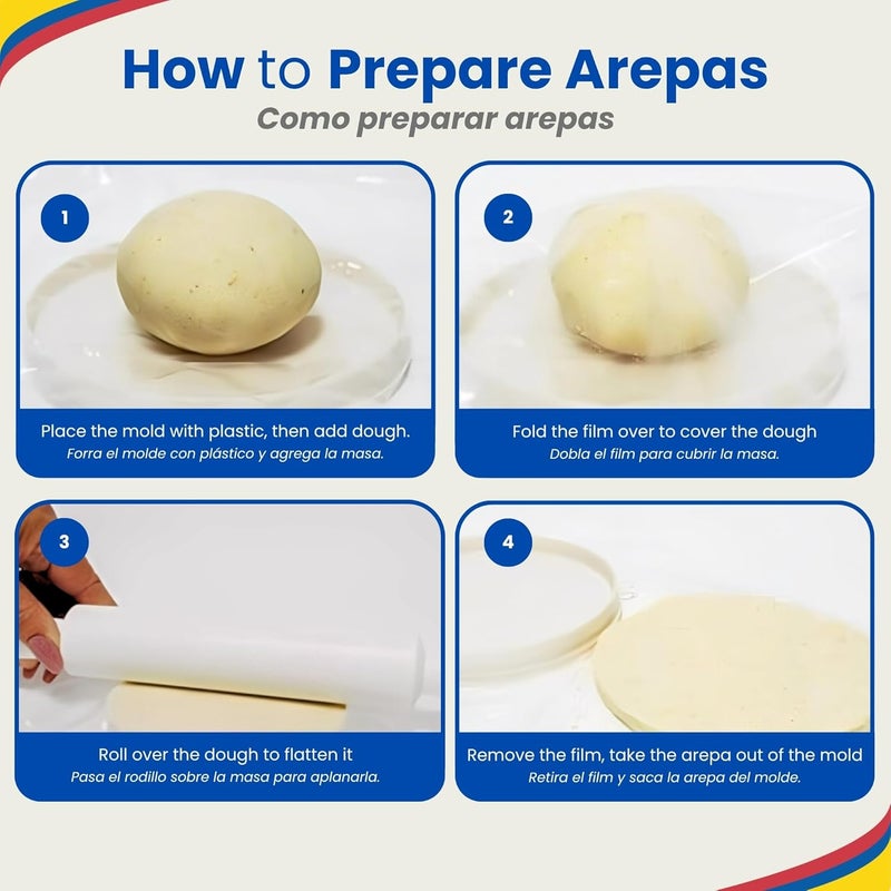 TRAITOOLS Molde para Arepas Colombianas + Prensa para Arepas Grande (5.7 in) – Combo Kit with 3 Molds (5.9", 4.3", 3.1") – Arepas Press, Molde para Empanadas – Multi-Purpose Mold for Latin Dishes - Image 4
