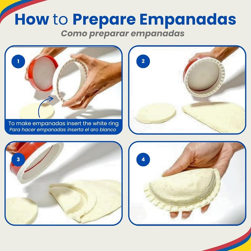 TRAITOOLS Molde para Arepas Colombianas + Prensa para Arepas Grande (5.7 in) – Combo Kit with 3 Molds (5.9", 4.3", 3.1") – Arepas Press, Molde para Empanadas – Multi-Purpose Mold for Latin Dishes - Image 3