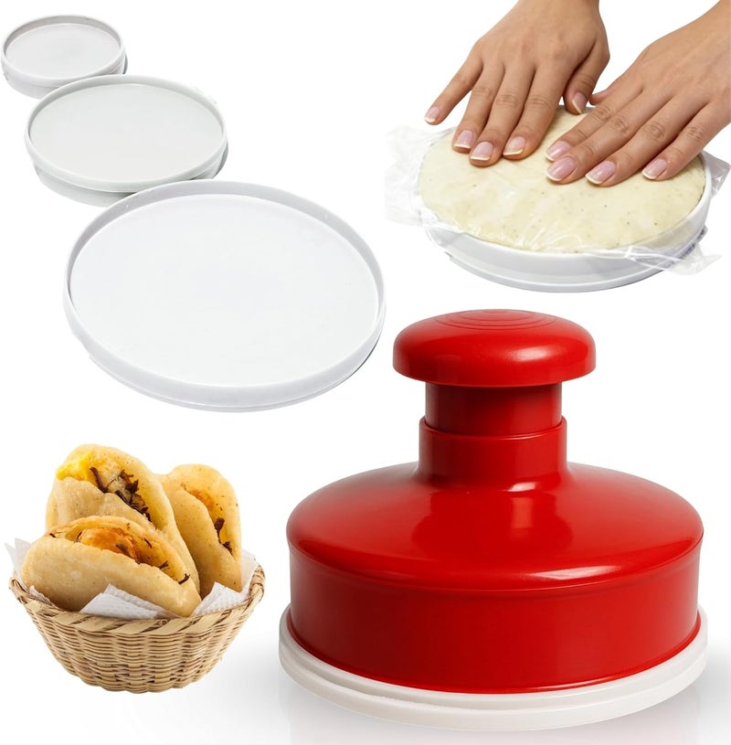 TRAITOOLS Molde para Arepas Colombianas + Prensa para Arepas Grande (5.7 in) – Combo Kit with 3 Molds (5.9", 4.3", 3.1") – Arepas Press, Molde para Empanadas – Multi-Purpose Mold for Latin Dishes - Image 1