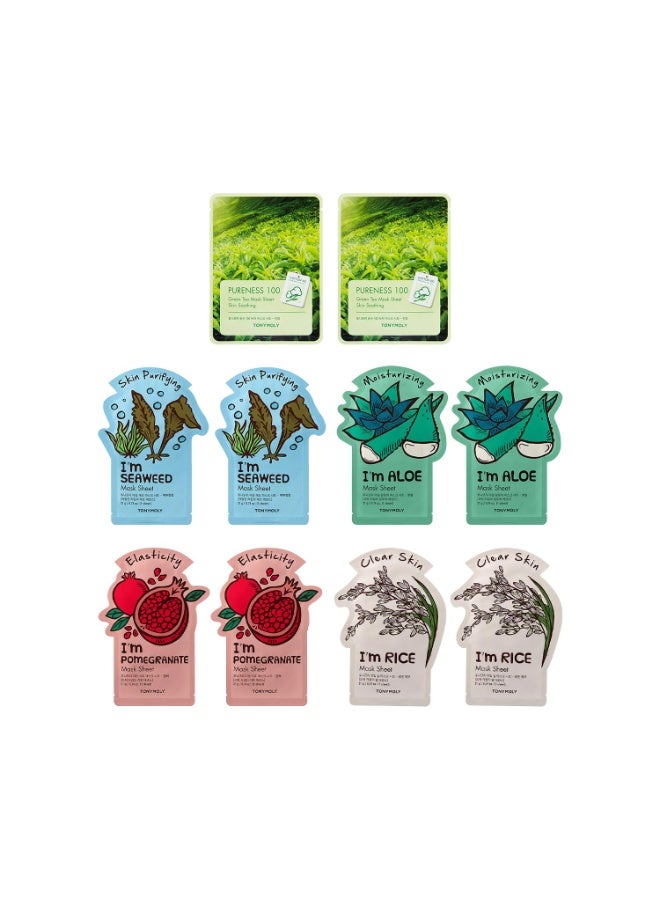 Tonymoly Detox Face Sheet Mask| Pack of 10|Sheet Face Mask for Glowing Skin|Facial Mask With Essence| Soothes Skin Irritation, Refines Pores & Skin Radiance|Sheet Mask Combo - Image 1