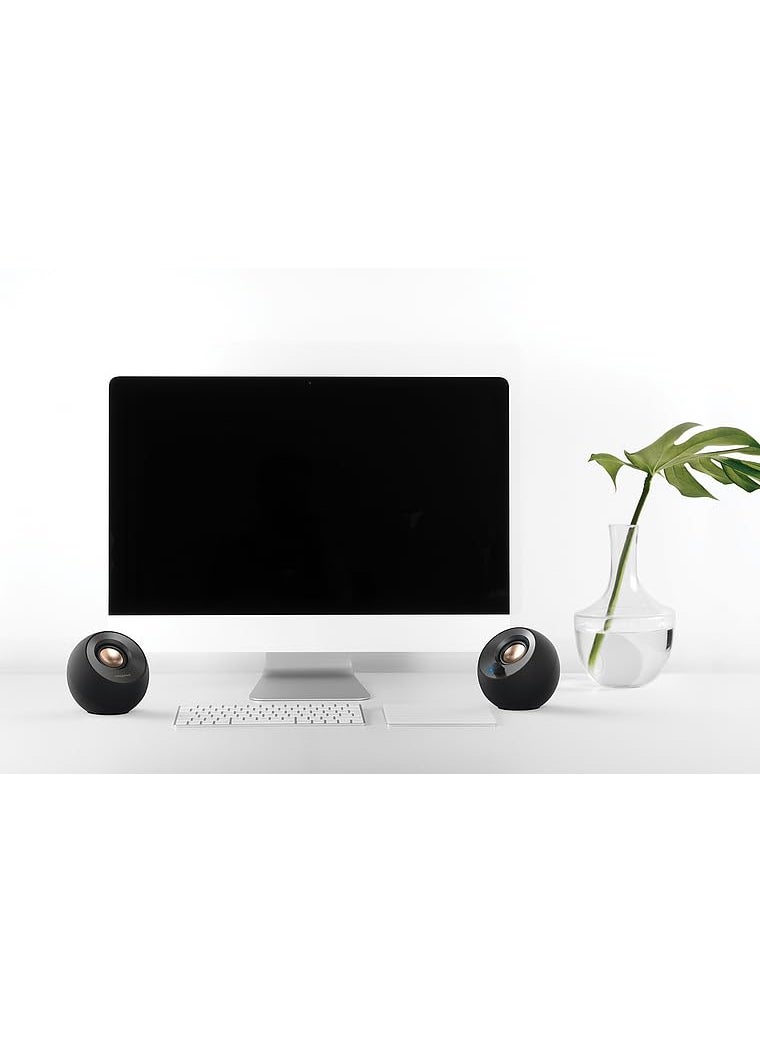 Creative Creative Pebble V2 - Minimalistic 2.0 USB-C Powered Desktop Speakers, 3.5 mm AUX-in, Up to 8W RMS Power for Computers and Laptops, Type-A Adapter Included and Extended Cable (Black)  - Image 2