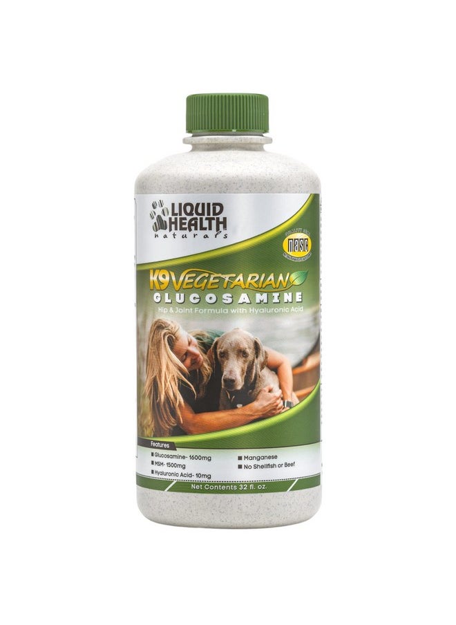 LIQUIDHEALTH 32 Oz K9 Vegetarian Liquid Glucosamine For All Dogs Canines - Chondroitin, Msm, Omega 3, Anti Oxidants Hyaluronic Acid - Joint Health, Dog Vitamins Hip Joint Juice, Joint Oil  - Image 1