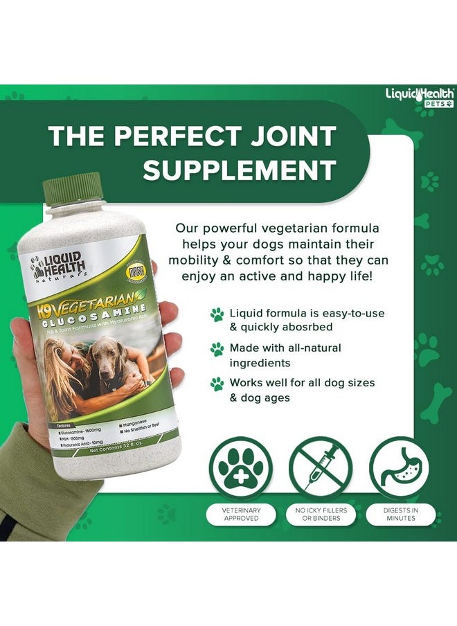 LIQUIDHEALTH 32 Oz K9 Vegetarian Liquid Glucosamine For All Dogs Canines - Chondroitin, Msm, Omega 3, Anti Oxidants Hyaluronic Acid - Joint Health, Dog Vitamins Hip Joint Juice, Joint Oil  - Image 2