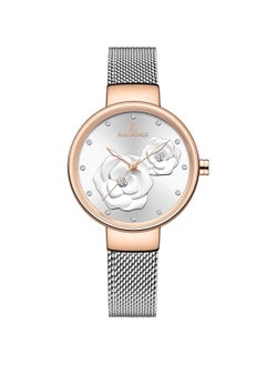 NAVIFORCE Elegant Women's Quartz Watch Stylish Round Dial with Floral Embossed Design Crystal Hour Markers Stainless Steel Mesh Strap Fashionable Timepiece for Everyday Wear and Special Occasions  - Image 1