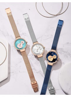 NAVIFORCE Elegant Women's Quartz Watch Stylish Round Dial with Floral Embossed Design Crystal Hour Markers Stainless Steel Mesh Strap Fashionable Timepiece for Everyday Wear and Special Occasions  - Image 5