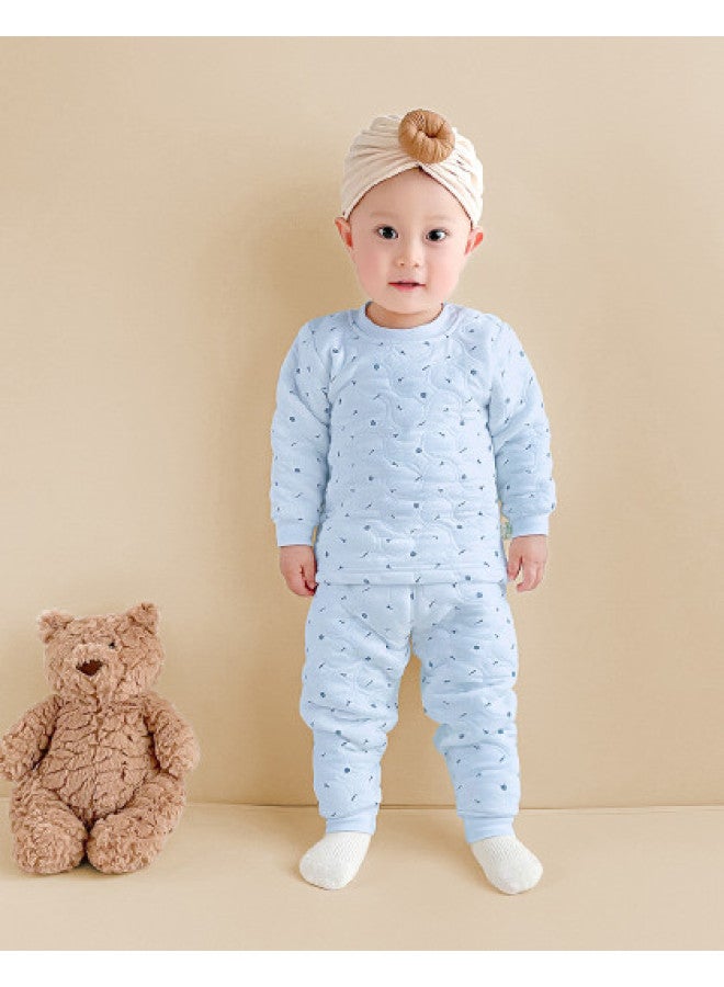 YISHUANGER Autumn And Winter Boys' And Children's Warmth Set, Close-fitting Three-layer Cotton Padded Thickened Girls' Baby High-waist Belly-protecting Long Underwear Pants - Image 1