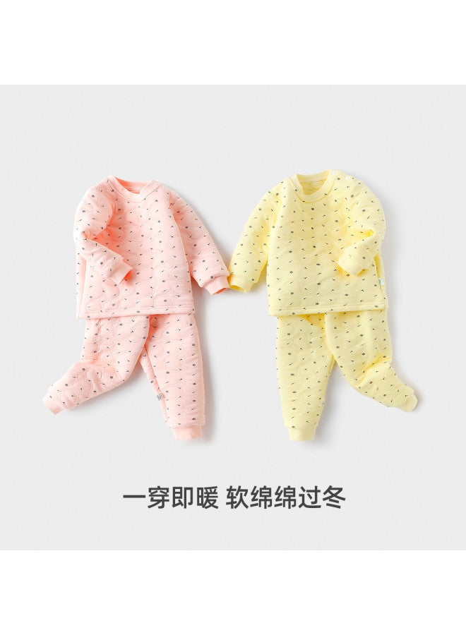 YISHUANGER Autumn And Winter Boys' And Children's Warmth Set, Close-fitting Three-layer Cotton Padded Thickened Girls' Baby High-waist Belly-protecting Long Underwear Pants - Image 3