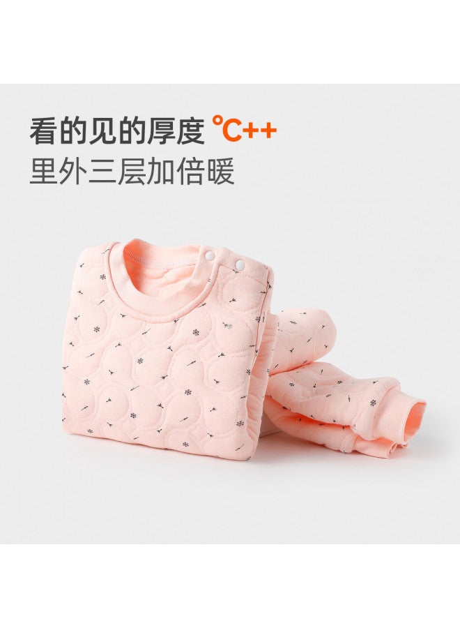 YISHUANGER Autumn And Winter Boys' And Children's Warmth Set, Close-fitting Three-layer Cotton Padded Thickened Girls' Baby High-waist Belly-protecting Long Underwear Pants - Image 4