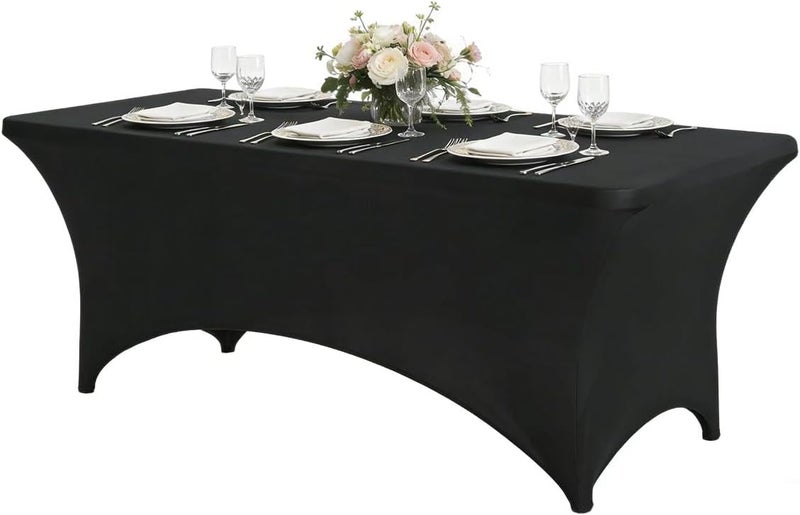 FT Stretch Spandex Table Cover for Rectangular Tables - Black Elastic Fitted Tablecloth - Image 1