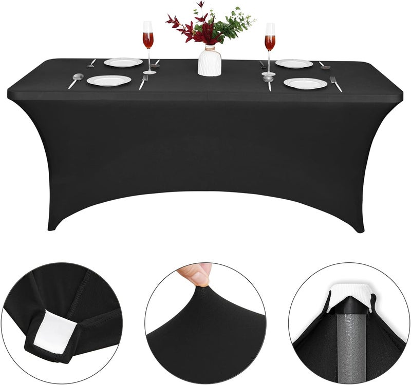 FT Stretch Spandex Table Cover for Rectangular Tables - Black Elastic Fitted Tablecloth - Image 3