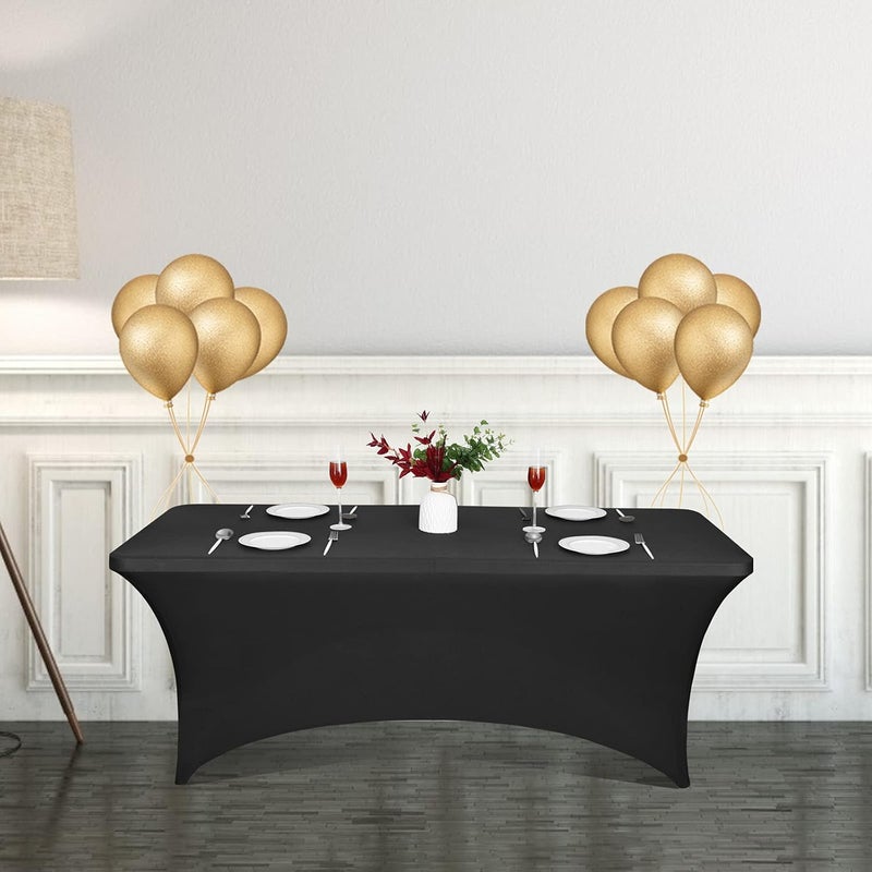 FT Stretch Spandex Table Cover for Rectangular Tables - Black Elastic Fitted Tablecloth - Image 2