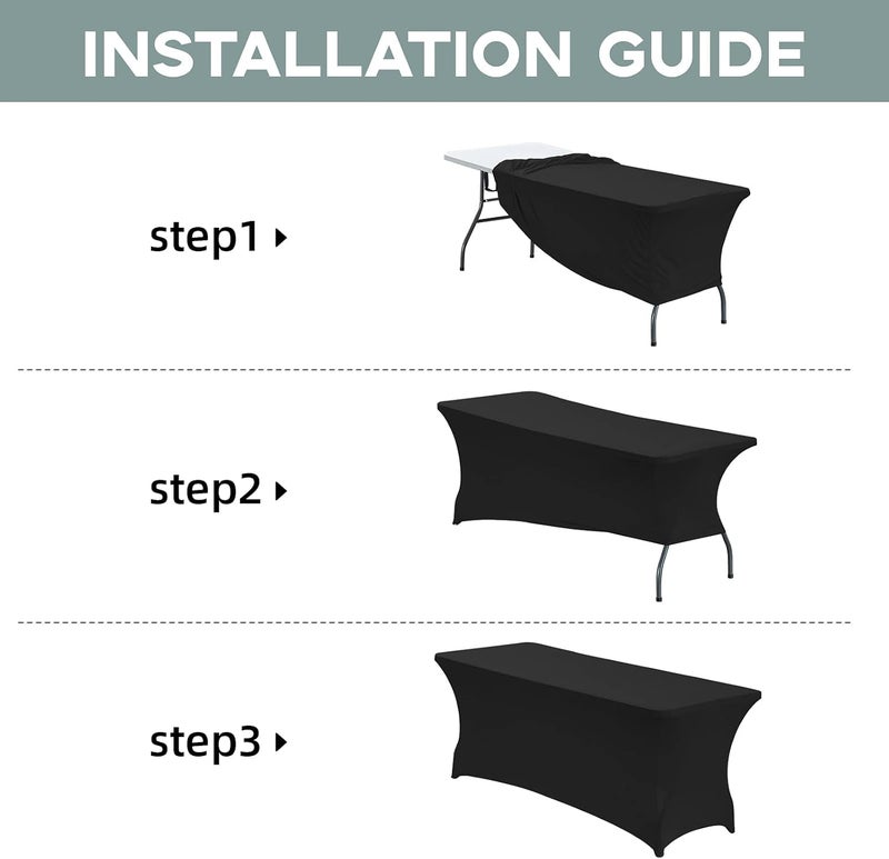 FT Stretch Spandex Table Cover for Rectangular Tables - Black Elastic Fitted Tablecloth - Image 4