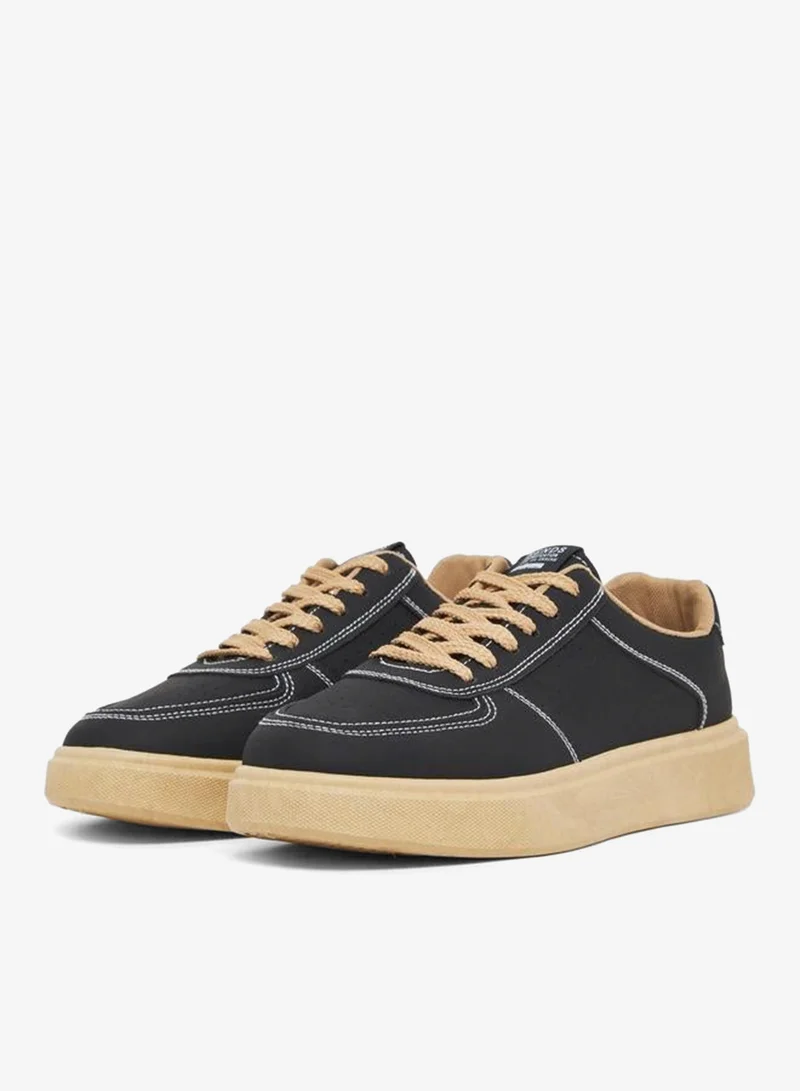 Styli Black Lace Up Classic Court Sneakers