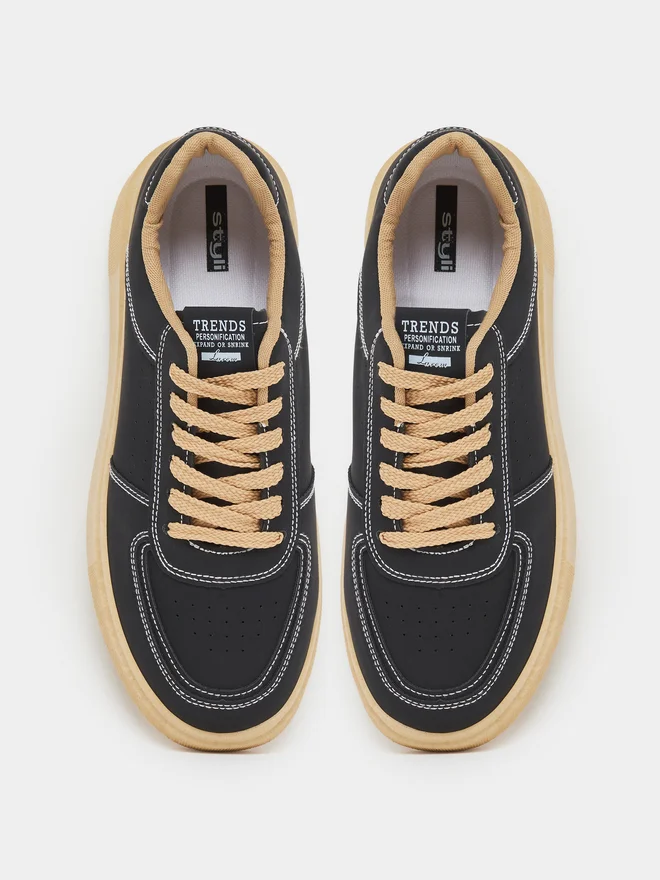 Styli  Black Lace Up Classic Court Sneakers for Men | Best Price UAE