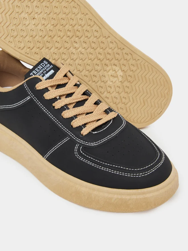 Styli  Black Lace Up Classic Court Sneakers for Men | Best Price UAE