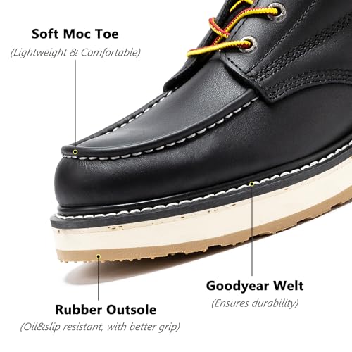 ROCKROOSTER Magnolia 6" Side-Zipper Wedge Boots for Men, Lightweight Soft Moc Toe Motorcycle Boots SAP310-Black-10.5 - Image 3