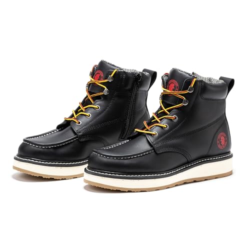 ROCKROOSTER Magnolia 6" Side-Zipper Wedge Boots for Men, Lightweight Soft Moc Toe Motorcycle Boots SAP310-Black-10.5 - Image 1