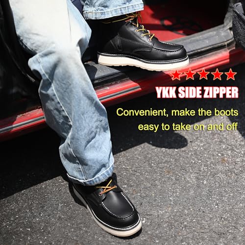 ROCKROOSTER Magnolia 6" Side-Zipper Wedge Boots for Men, Lightweight Soft Moc Toe Motorcycle Boots SAP310-Black-10.5 - Image 4