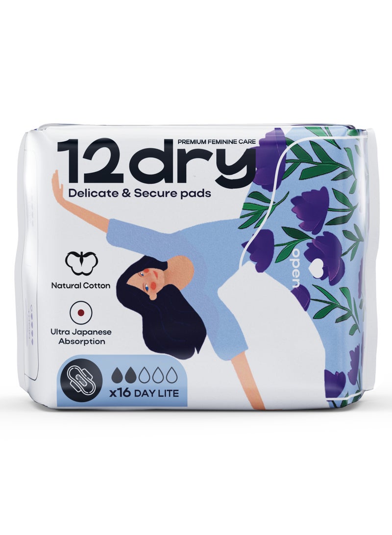 12dry Ultra-Thin Sanitary Pads,16 Count (185mm, Start & End of Period) – Super Absorbent, Leak-Proof, Odor & Bacteria Protection, Soft & Breathable with AirCool Technology, FDA & FSC Certified - Image 1
