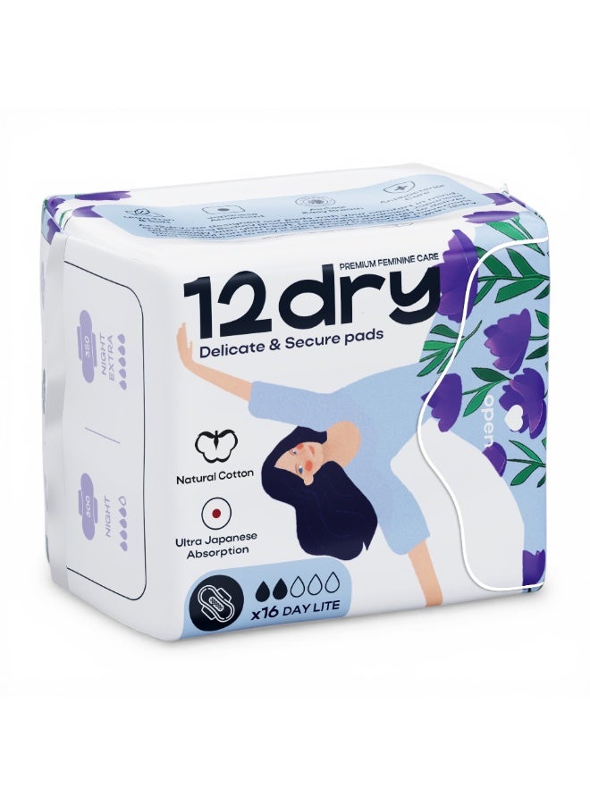 12dry Ultra-Thin Sanitary Pads,16 Count (185mm, Start & End of Period) – Super Absorbent, Leak-Proof, Odor & Bacteria Protection, Soft & Breathable with AirCool Technology, FDA & FSC Certified - Image 1