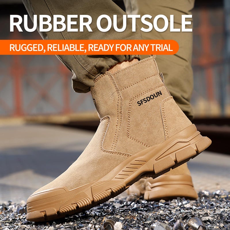 SFSDOUN Work Boots for Men Slip On Welding Boots for Men Indestructible Steel Toe Boots Men's Steel Toe Shoes Fireproof Safety Toe Shoes Construction Boots for Welder Men's Work Shoes. Deep Brown - Image 2