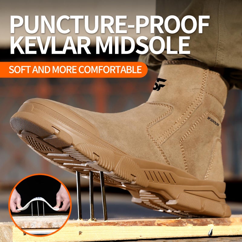 SFSDOUN Work Boots for Men Slip On Welding Boots for Men Indestructible Steel Toe Boots Men's Steel Toe Shoes Fireproof Safety Toe Shoes Construction Boots for Welder Men's Work Shoes. Deep Brown - Image 4