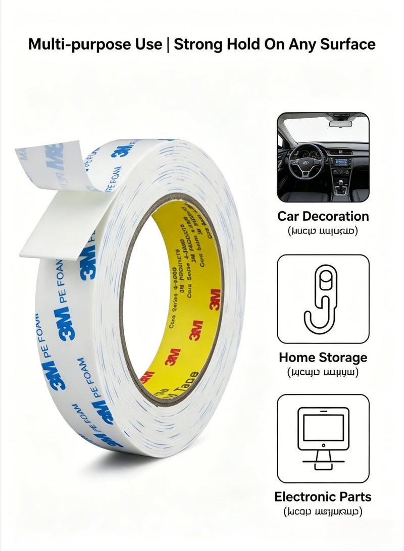 3M Double Sided Tape 2.5cm*3meter, Mounting Tape Heavy Duty, Removeable PE Foam Tape Strips, Strong Adhesive Tape Waterproof Free Damage for Paint Wall Picture Hanging Poster - Image 1