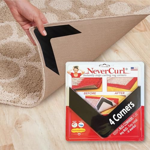 iPrimio NeverCurl 4-Pack V Shape Rug Corner Grippers - Rug Gripper for Hardwood Floors and Outdoor Surfaces - Stops Curling Corners - Safe Carpet Tape Alternative - Works on Rug Corners Indoors - Image 1