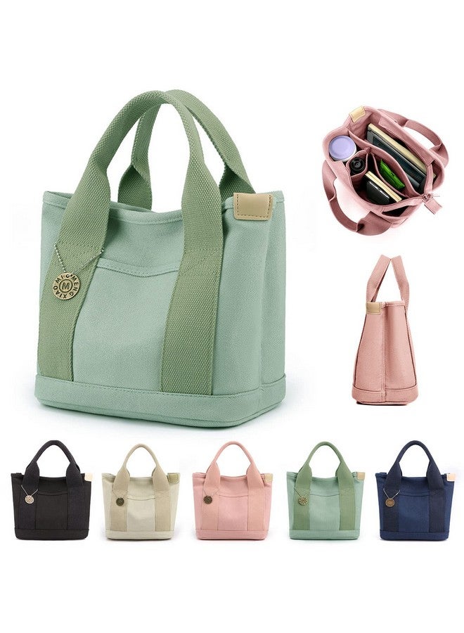 MINGRI Small Canvas Tote Bag For Women Mini Tote Bags With Pockets Small Canvas Handbag Tote Bag With Zipper Mini Tote Purse Mini Travel Bag With Compartmentswithout Shoulder Strapgreen - Image 1