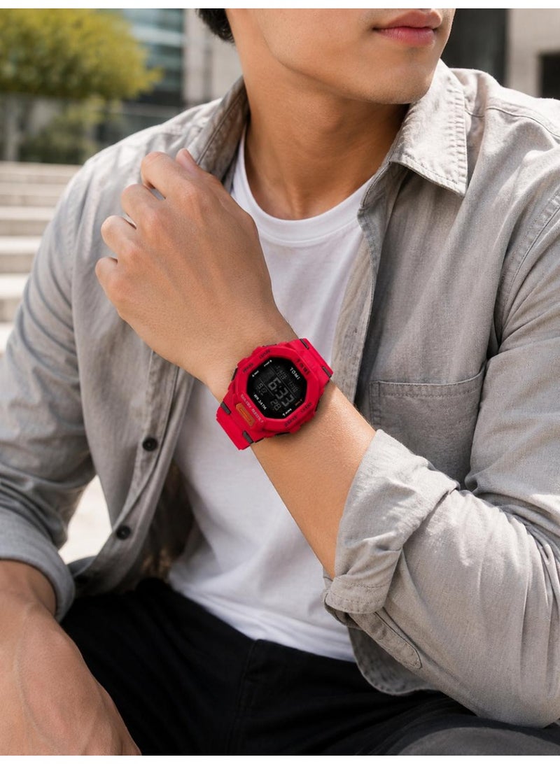TOMI Blaze TM2020 Digital Sports Watch for Men – Crimson Red Tactical Case, 3ATM Water Resistant, LED Backlight, Multi-Function Silicone Strap Military Wristwatch - Image 4