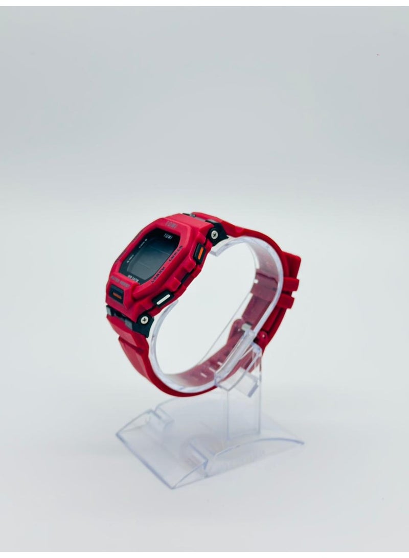 TOMI Blaze TM2020 Digital Sports Watch for Men – Crimson Red Tactical Case, 3ATM Water Resistant, LED Backlight, Multi-Function Silicone Strap Military Wristwatch - Image 2