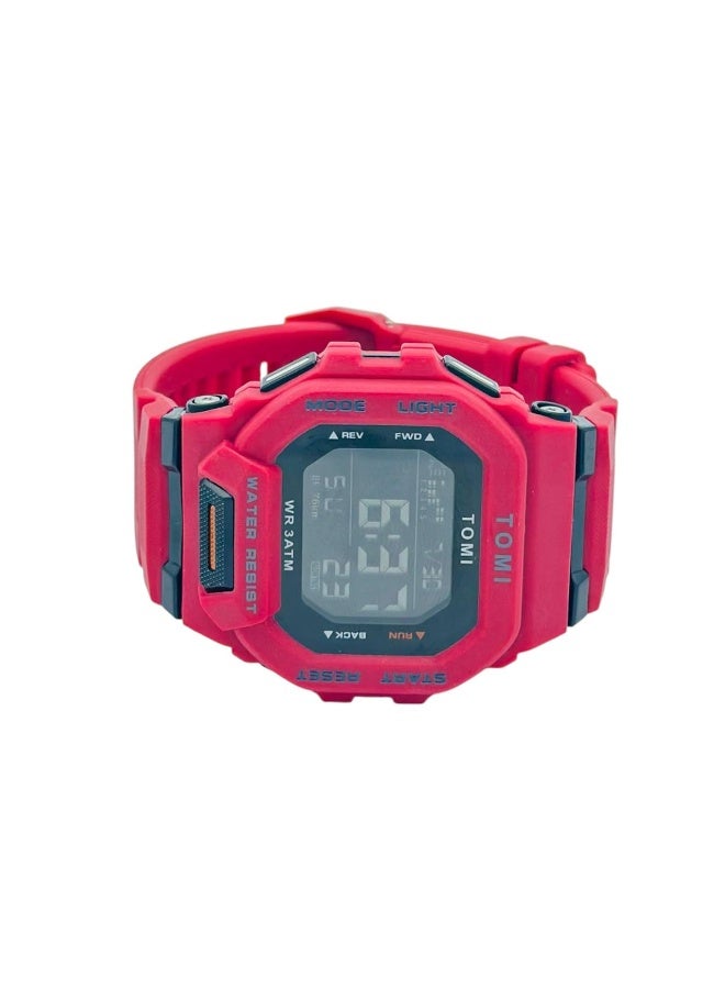 TOMI Blaze TM2020 Digital Sports Watch for Men – Crimson Red Tactical Case, 3ATM Water Resistant, LED Backlight, Multi-Function Silicone Strap Military Wristwatch - Image 5
