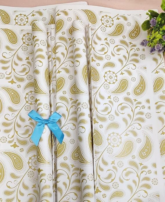 AMANVANI Gift Wrapping Paper Sheets, Gift Wrapping Paper Sheet, White Gift Paper, Gift Wrap Roll, Golden Design Gift Cover Rapping Paper, Gift Packing Materials, Girls Gift Wrapping Paper (5) - Image 5