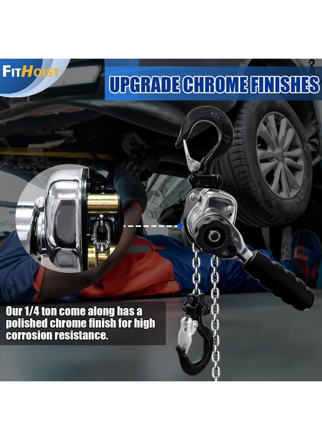 FITHOIST Chrome Plated Mini Chain Hoist 1/4 ton 550Lbs Capacity 5ft Lift Manual lever chain hoist Resists corrosion chrome exterior finish Alloy Steel G80 Chain, for Garages Warehouse Automotive - Image 2