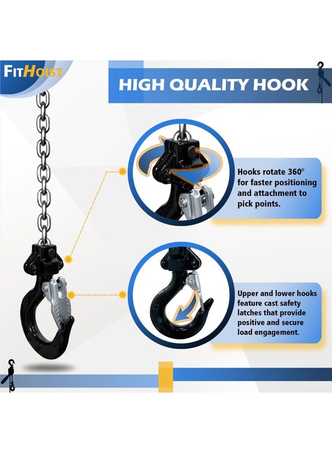FITHOIST Chrome Plated Mini Chain Hoist 1/4 ton 550Lbs Capacity 5ft Lift Manual lever chain hoist Resists corrosion chrome exterior finish Alloy Steel G80 Chain, for Garages Warehouse Automotive - Image 4