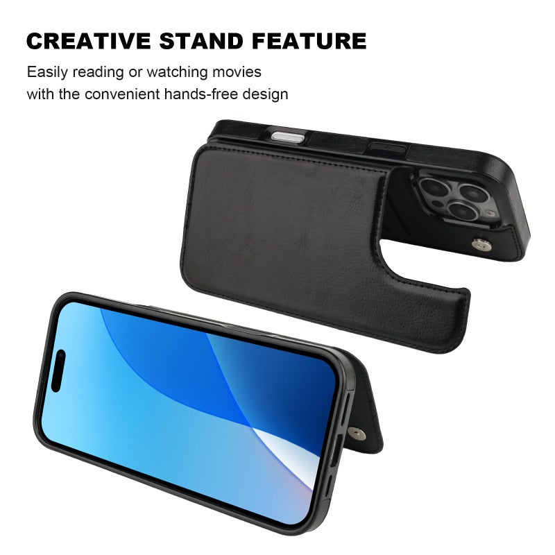 OT ONETOP ONETOP Compatible with iPhone 16 Pro Max Wallet Case with Card Holder, PU Leather Kickstand Card Slots Case, Double Magnetic Clasp and Durable Shockproof Cover 6.9 Inch (Black) - Image 5