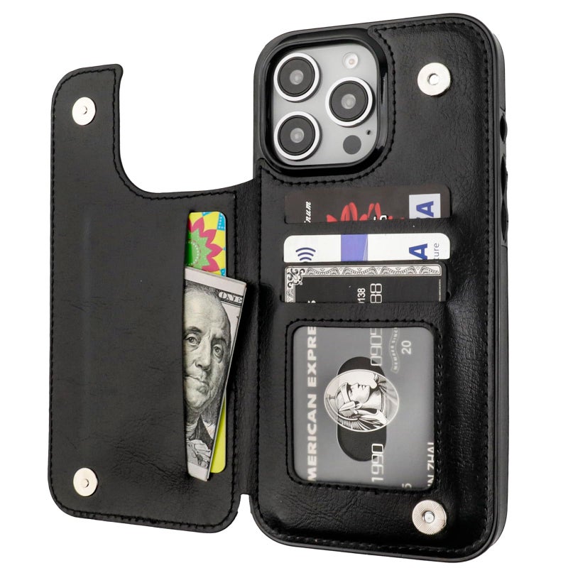 OT ONETOP ONETOP Compatible with iPhone 16 Pro Max Wallet Case with Card Holder, PU Leather Kickstand Card Slots Case, Double Magnetic Clasp and Durable Shockproof Cover 6.9 Inch (Black) - Image 1