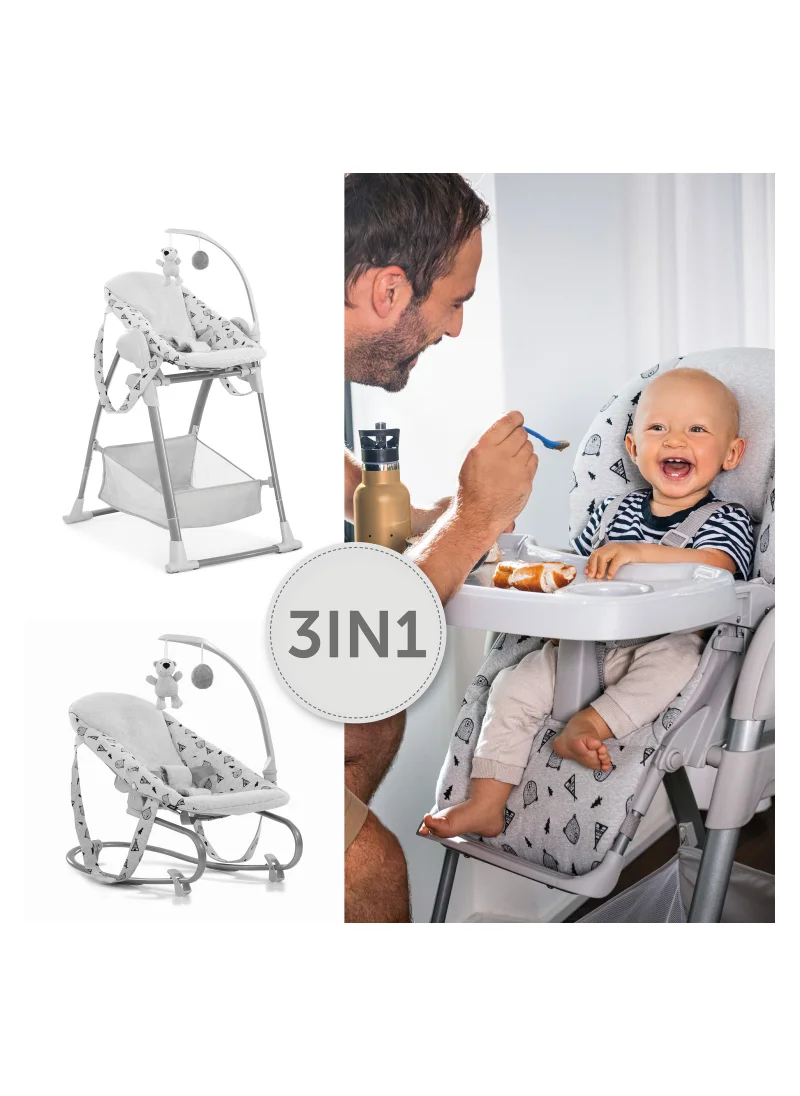 هوك Sit N Relax 3-In-1 includes Baby Bouncer and High Chair, Compact & Foldable, with Plush Toys, Grey 0M+