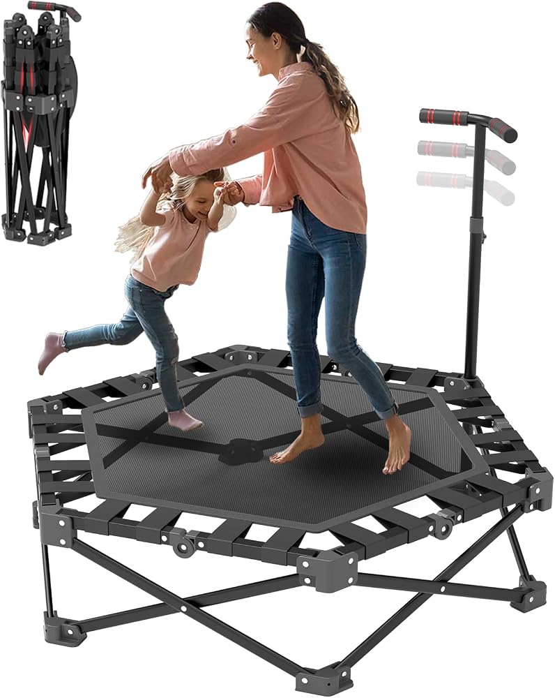 AoMige 42" Folding Rebounder Trampoline,Portable Foldable Installation-Free Fitness Bungee Rebounder with Adjustable Handle Max Load 300KG for Indoor/Garden Exercise for Adults and Children - Image 1